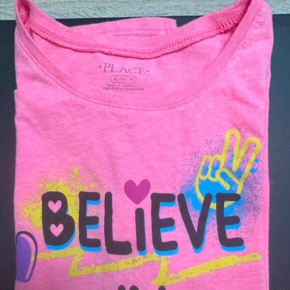 Pre-loved The Children’s Place Girls Believe Graphic Tee Pink Size XL 14 - Picture 4 of 6
